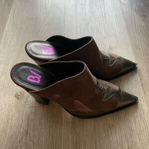 bettina vermillon gaby brown metallic pointed toe leather mule booties size 37